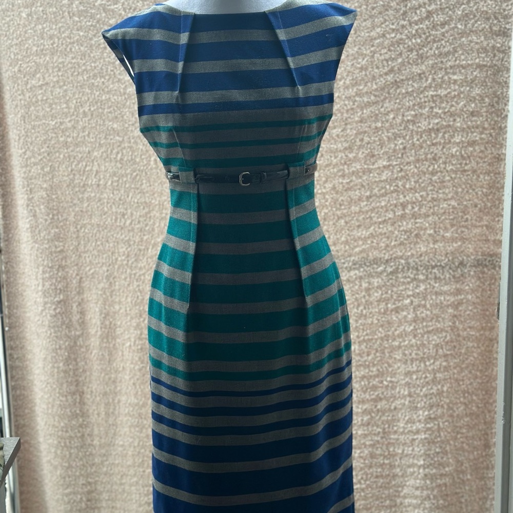 Calvin Klein Blue and Green Striped Midi Dress